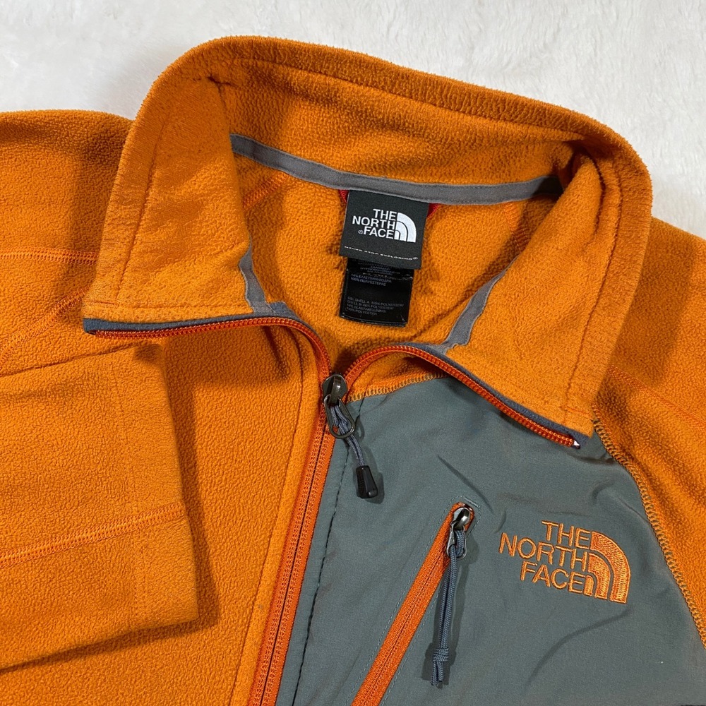 The North Face Mens Fleece Pullover Jacket Orange Gray FlashDry Mens S